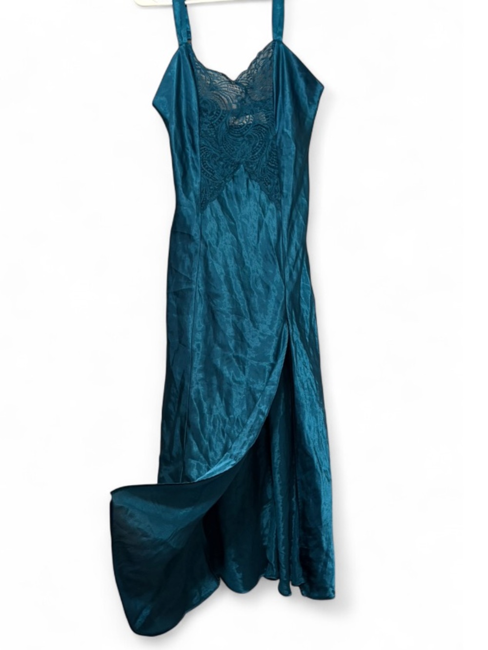 Vintage Victoria’s Secret Gold Label Teal Satin Lace Slip Nightgown